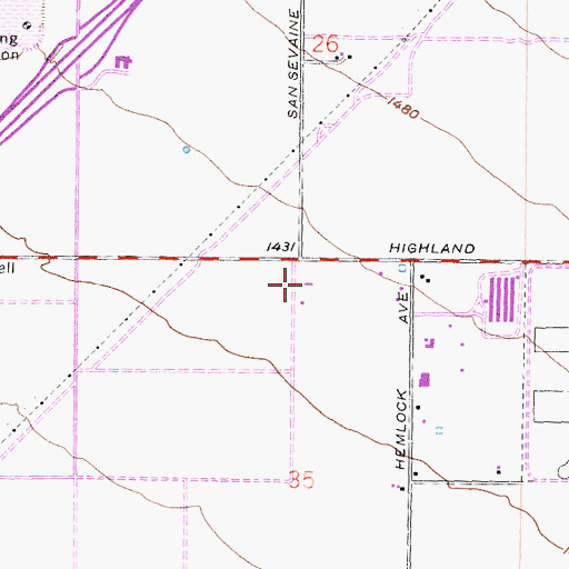 Topographic Map of Highland Riding Academy, CA