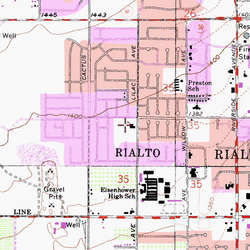 Topographic Map of Rialto Seventh Day Adventist Church, CA