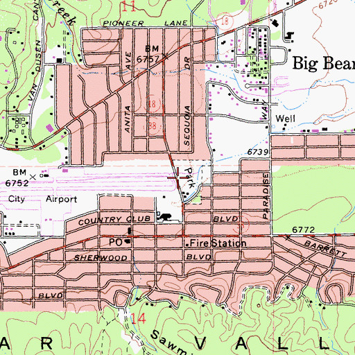 Topographic Map of Big Bear City Park, CA