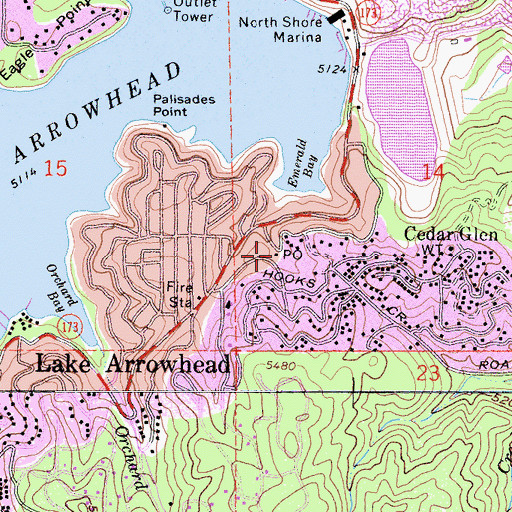 Topographic Map of Cedar Glen Post Office, CA