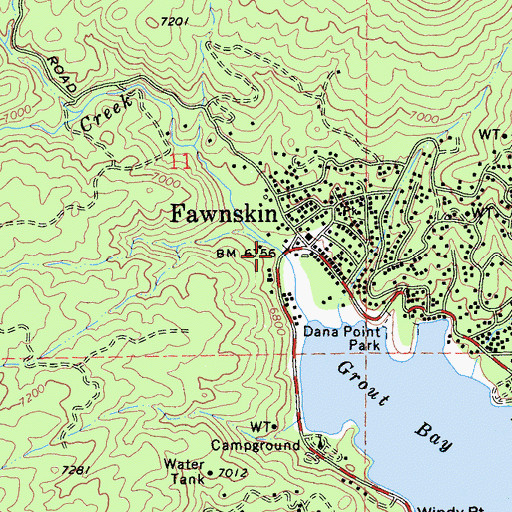 Topographic Map of Fawnskin Post Office, CA