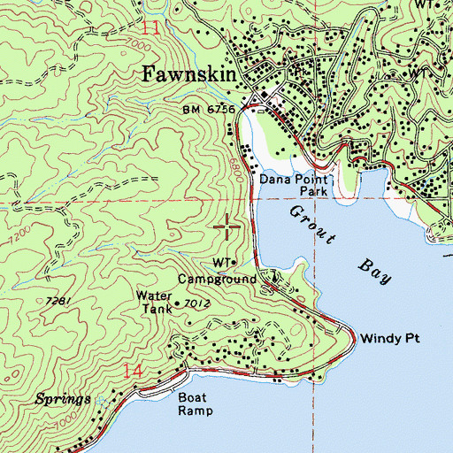 Topographic Map of Grout Bay Recreation Area, CA
