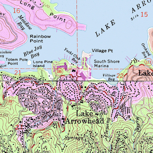 Topographic Map of Lake Arrowhead Village Shopping Center, CA