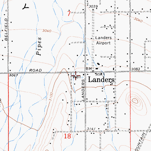 Topographic Map of Landers Post Office, CA