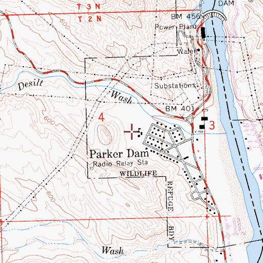 Topographic Map of Parker Dam Elementary School, CA