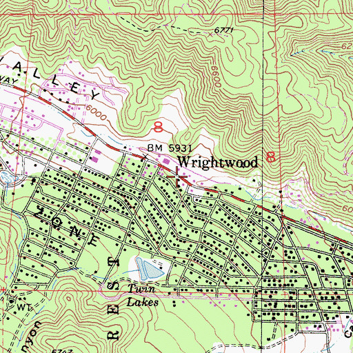 Topographic Map of Wrightwood Post Office, CA