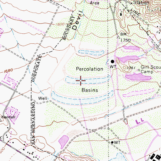 Topographic Map of Devils Canyon Percolation Basins, CA