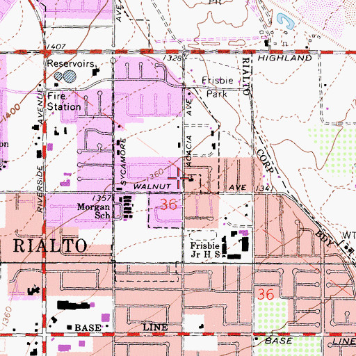 Topographic Map of Memorial Baptist Church, CA