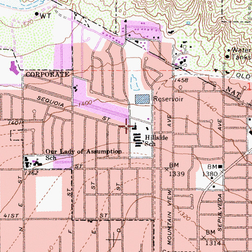 Topographic Map of North Park Baptist Church, CA