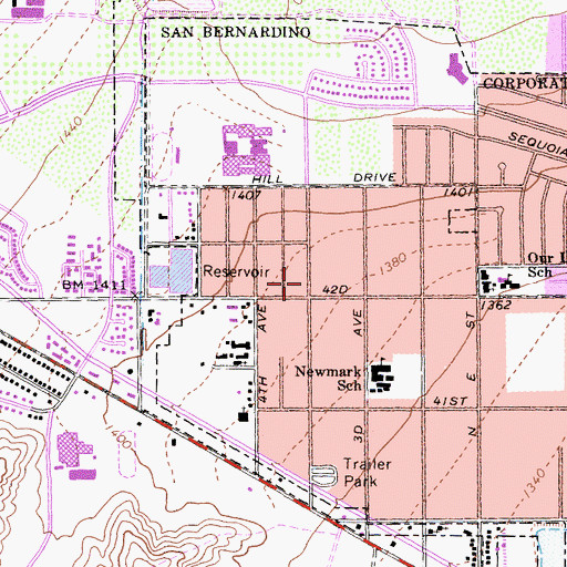 Topographic Map of San Bernardino Arabic Church, CA