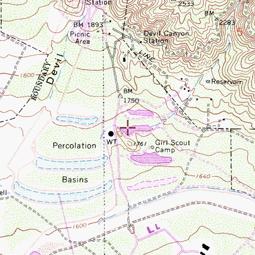 Topographic Map of Sweetwater Percolation Basin, CA