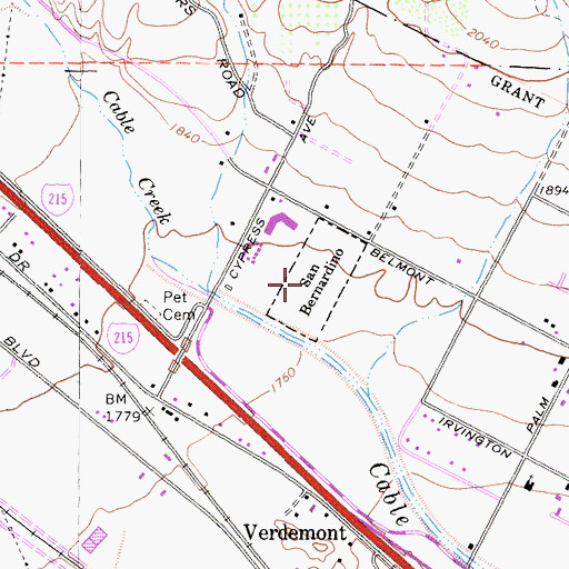 Topographic Map of Verdemont Park, CA