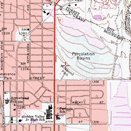 Topographic Map of Waterman Percolation Basins, CA