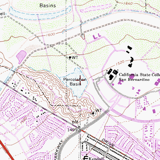 Topographic Map of Wiggins Percolation Basin, CA