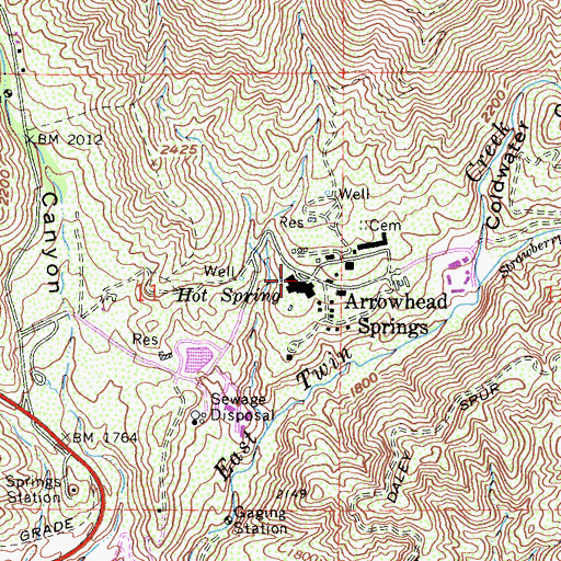 Topographic Map of Arrowhead Springs Christian Conference Center, CA