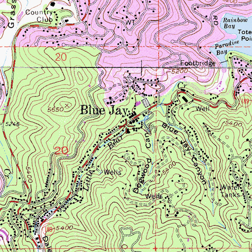 Topographic Map of Blue Jay Post Office, CA