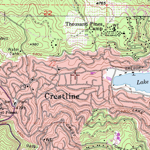 Topographic Map of Crestline Post Office, CA
