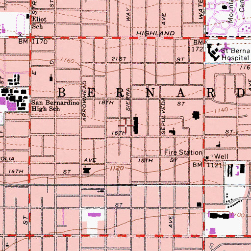 Topographic Map of First Church of the Nazarene, CA