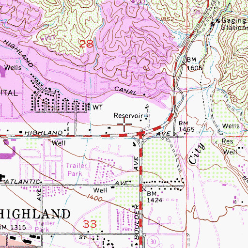 Topographic Map of Highland Avenue Plaza Shopping Center, CA