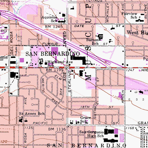 Topographic Map of Highland Plaza Shopping Center, CA