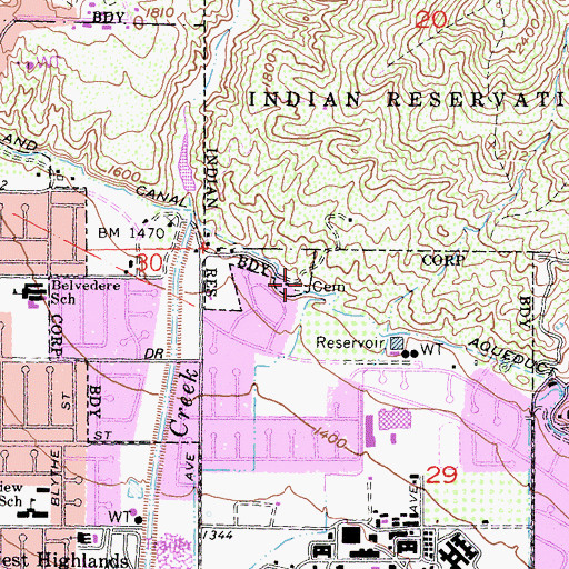 Topographic Map of San Manuel Indian Cemetery, CA