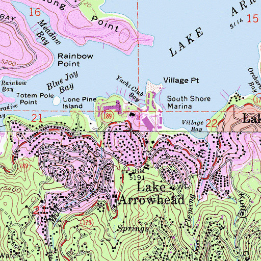 Topographic Map of Lake Arrowhead Post Office, CA