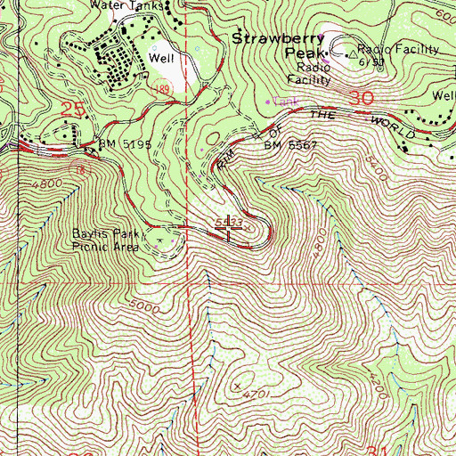 Topographic Map of Red Rock Wall Point, CA