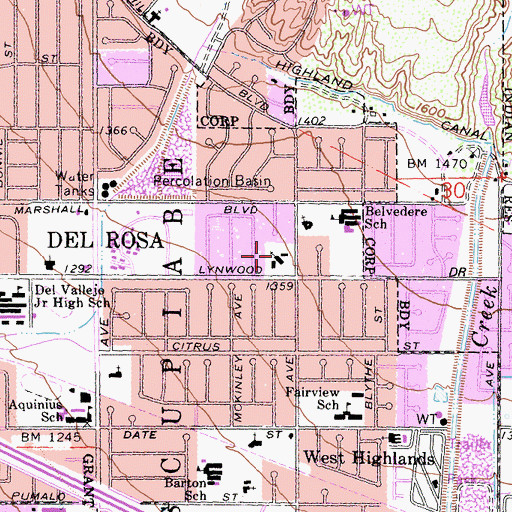 Topographic Map of San Bernardino Community Church, CA