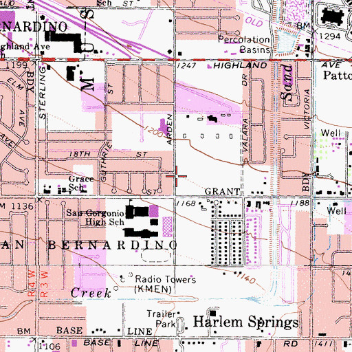 Topographic Map of San Bernardino Community Gardens, CA