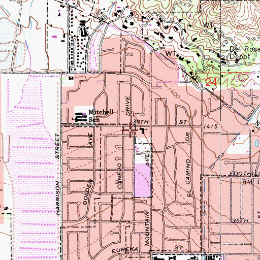 Topographic Map of Del Rosa Christian School, CA