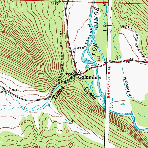 Topographic Map of Columbus, CO