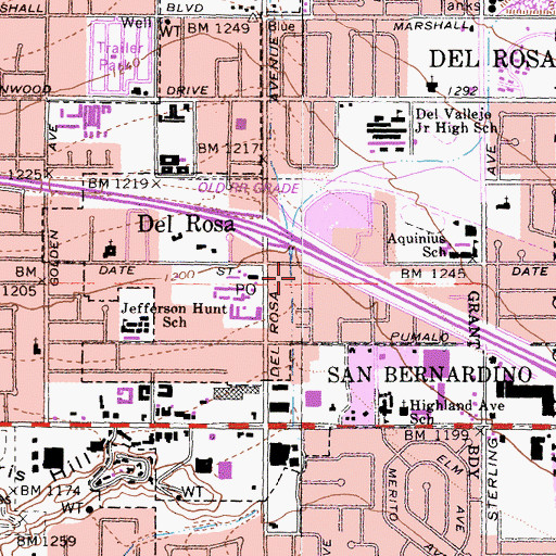 Topographic Map of Del Rosa Post Office, CA