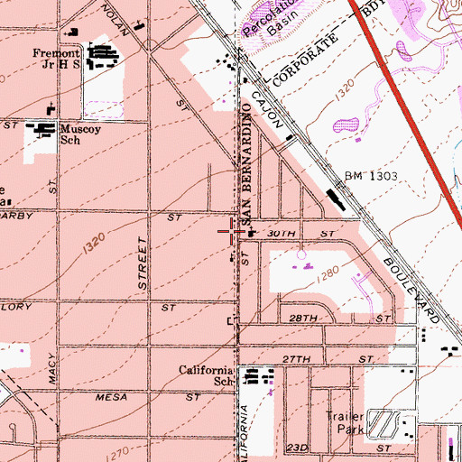 Topographic Map of Delman Heights Foursquare Church, CA