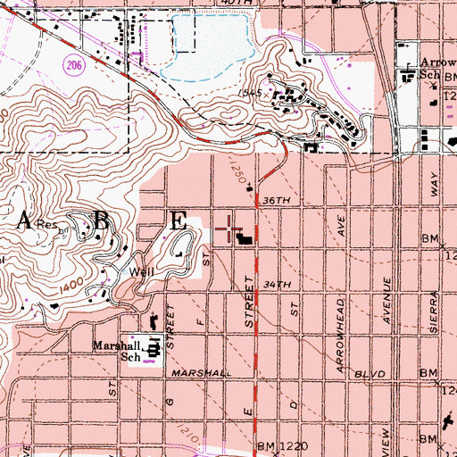 Topographic Map of Emanuel School, CA