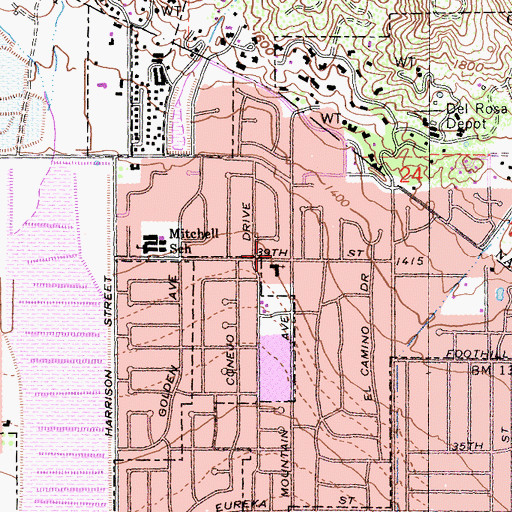 Topographic Map of Grace Baptist Church, CA