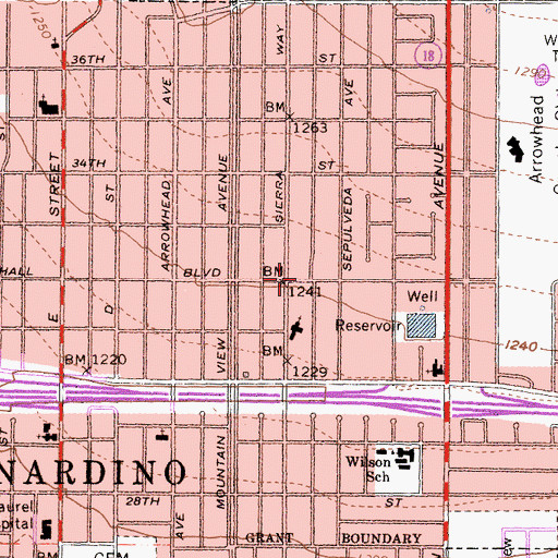 Topographic Map of Rowe Branch San Bernardino Public Library, CA