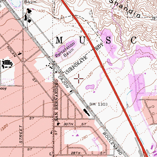 Topographic Map of Shandin Hills Golf Course, CA