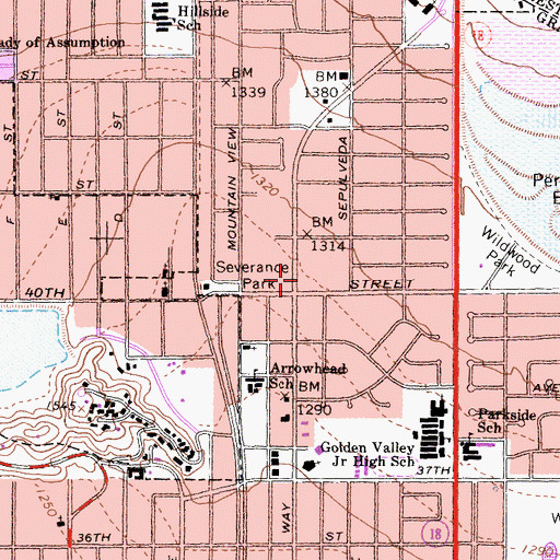 Topographic Map of Sierra Center Shopping Center, CA