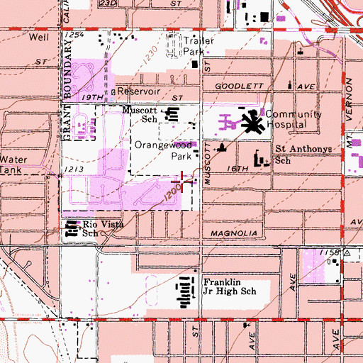 Topographic Map of Sixteenth Street Seventh Day Adventist Church, CA