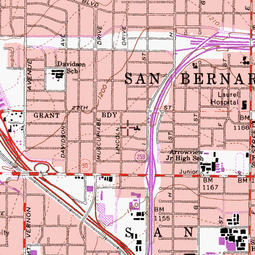 Topographic Map of Twenty-Sixth Street Community Church, CA