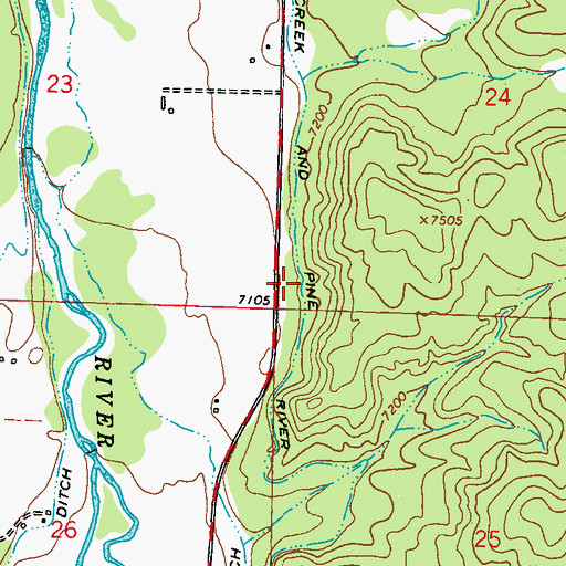 Topographic Map of Bear Creek and Pine River Ditch, CO