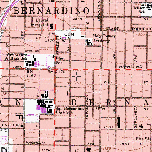 Topographic Map of Uptown Post Office, CA