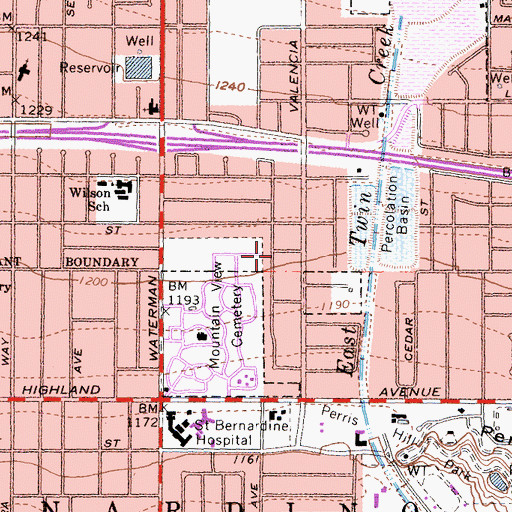 Topographic Map of Vineyard Christian Fellowship Church, CA