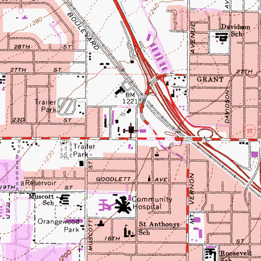 Topographic Map of West Highland Center Shopping Center, CA