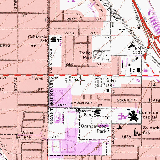 Topographic Map of West Highland Shopping Center, CA
