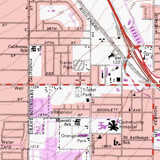 Topographic Map of Westside Shopping Center, CA