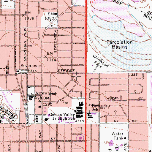 Topographic Map of Wildwood Plaza Shopping Center, CA