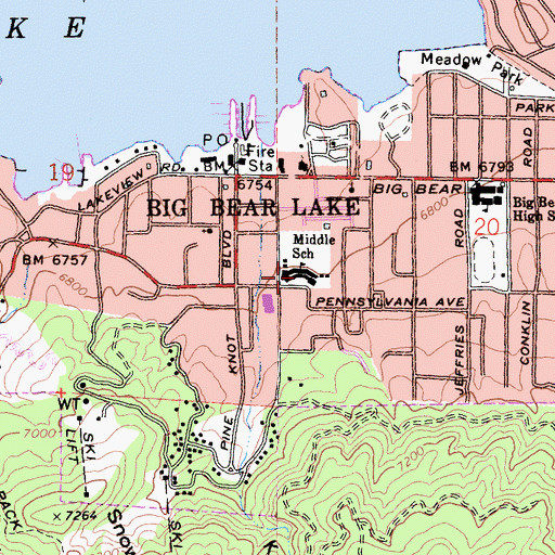 Topographic Map of Big Bear Elementary School, CA