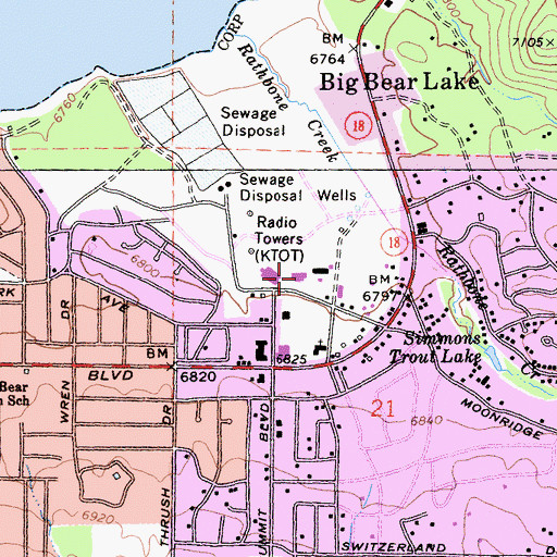 Topographic Map of Big Bear Lake Branch San Bernardino County Library, CA
