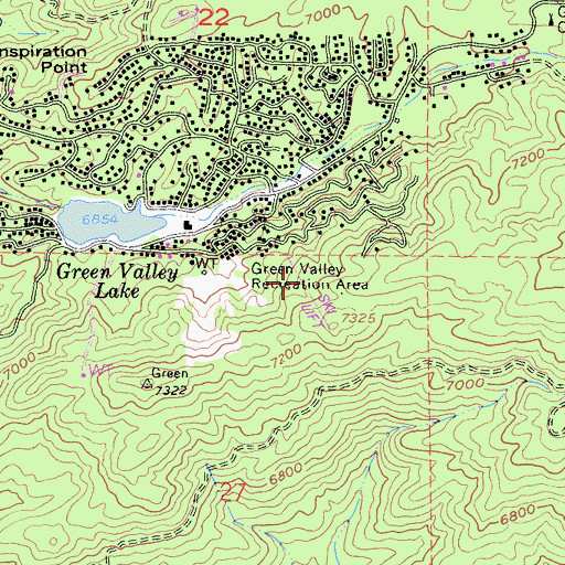 Topographic Map of Green Valley Ski Area, CA